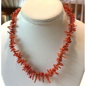 Vintage Natural Branch Coral‎ 18'' Necklace Gold Filled Clasp 27g Mid Century